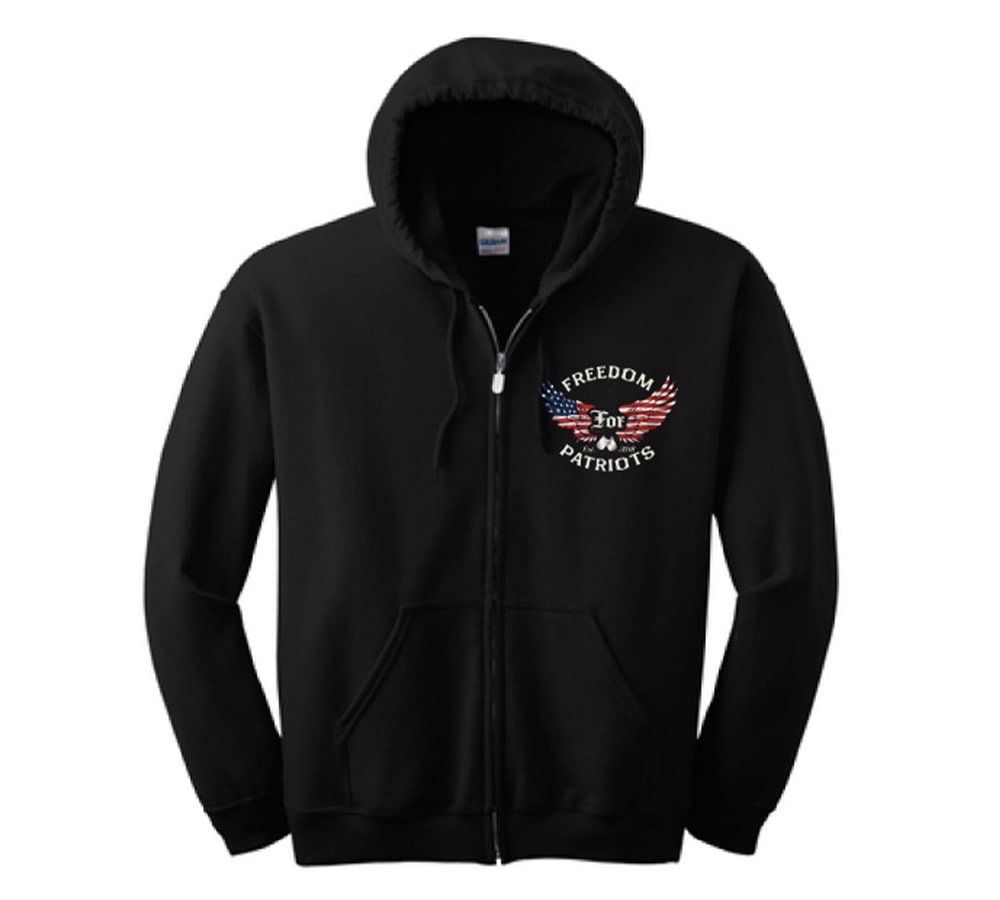 Freedom for Patriots Zipper Hoodie in Black | Support America's Heroes